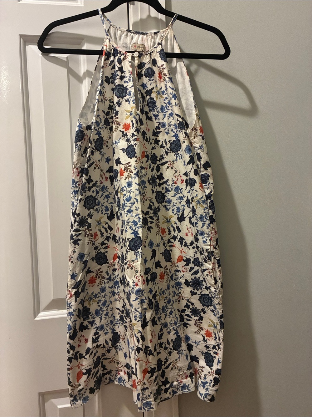 Floral Halter Dress - Blue & Cream